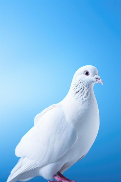 Foto um pombo branco empoleirado em uma superfície azul lisa adequado para vários usos