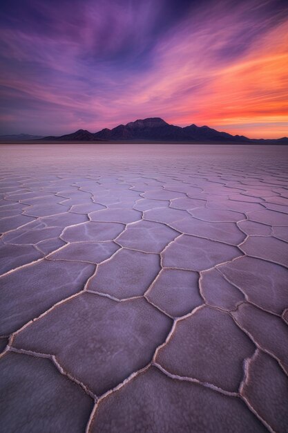 Foto um pôr-do-sol colorido é visto no deserto