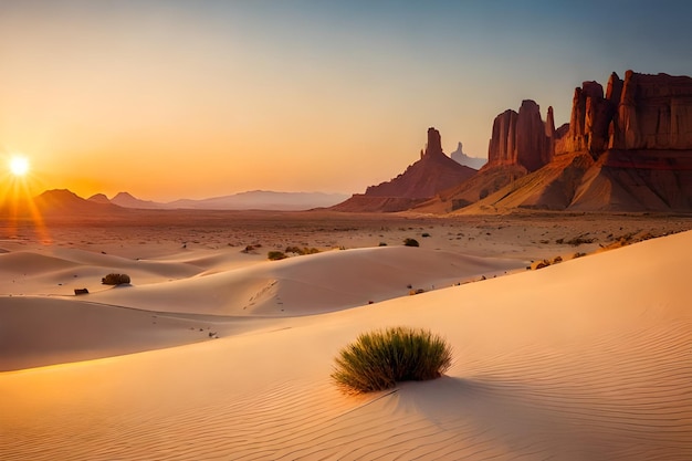 Foto um pôr-do-sol com as montanhas ao fundo