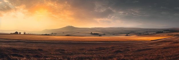 Um pôr do sol com montanhas ao fundo