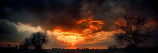 Um pôr do sol com nuvens no céu