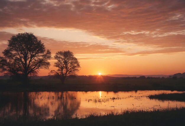 Um pôr-do-sol com um pôr- do-sol no fundo