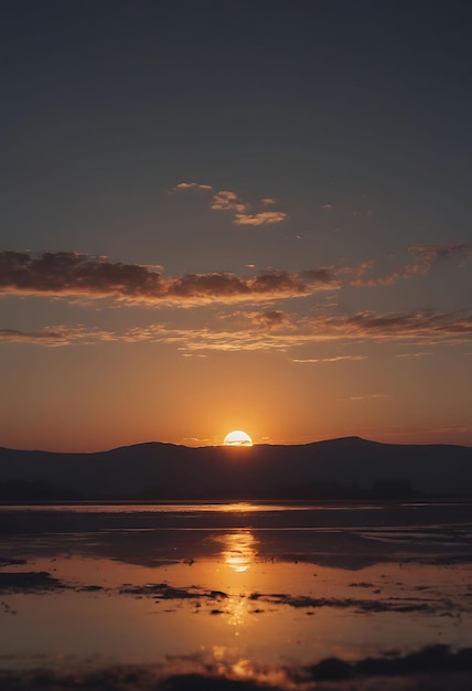 um pôr-do-sol com uma cordilheira ao fundo