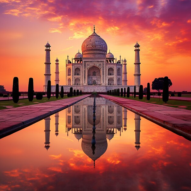 Um pôr-do-sol deslumbrante no Taj Mahal, em Agra