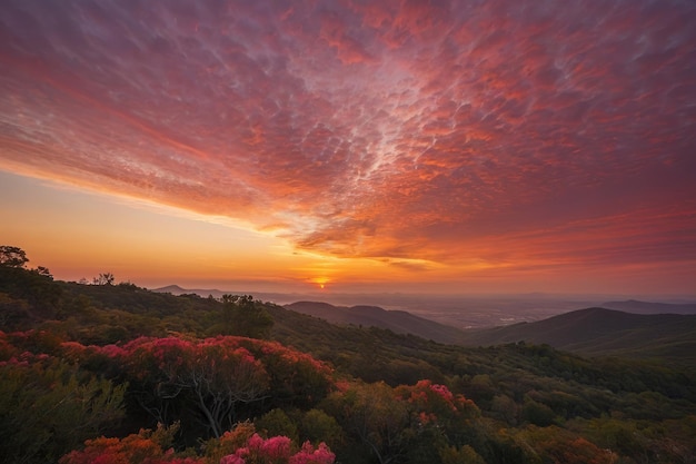 Um pôr-do-sol deslumbrante sobre as colinas