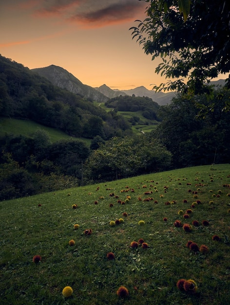 Um pôr do sol entre montanhas