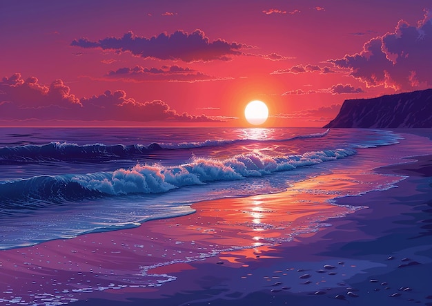 Um pôr-do-sol no oceano com um pôr- do-sol rosa