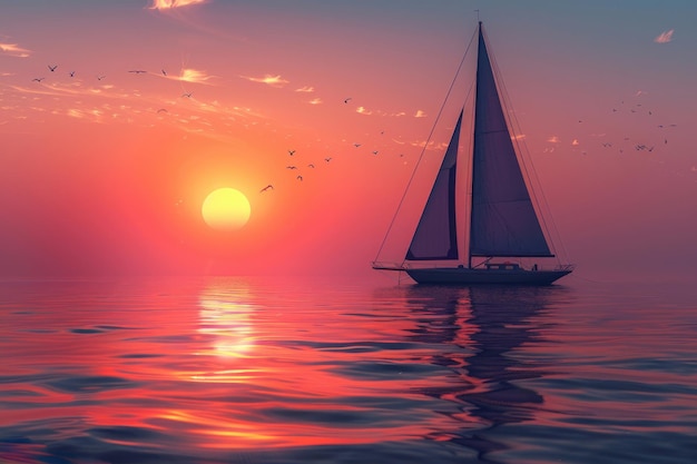 Um pôr-do-sol pacífico sobre o oceano com cores quentes e um reflexo calmo