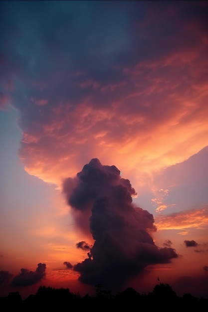 Um pôr do sol rosa com uma nuvem colorida