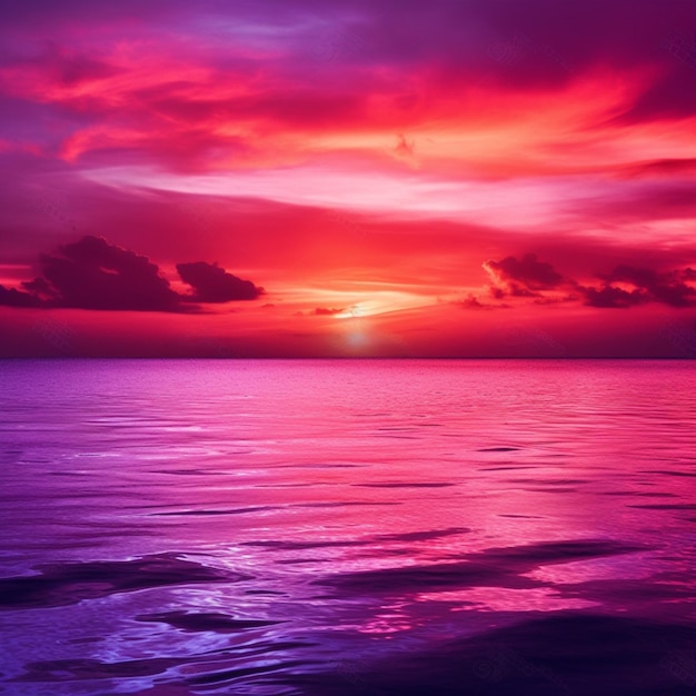 Um pôr do sol roxo e rosa sobre o oceano