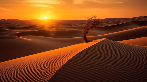 Um pôr do sol sobre as dunas de areia