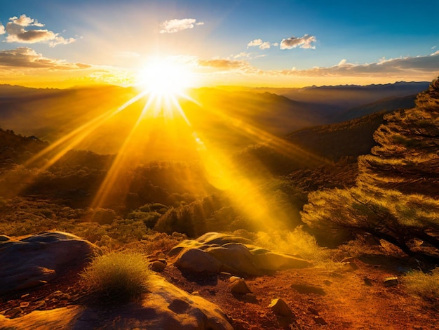 Foto um pôr-do-sol sobre as montanhas