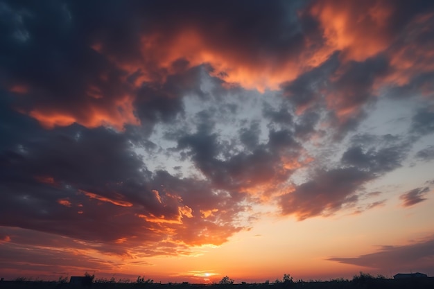 Um pôr do sol sobre o deserto com nuvens em um céu azul