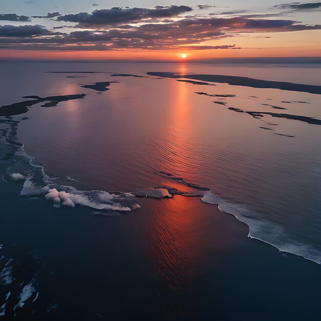 Foto um pôr-do-sol sobre o oceano com um pôr- do-sol no fundo