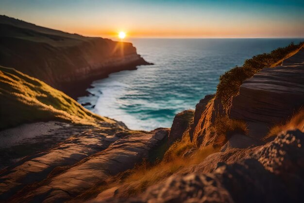 Foto um pôr-do-sol sobre o oceano