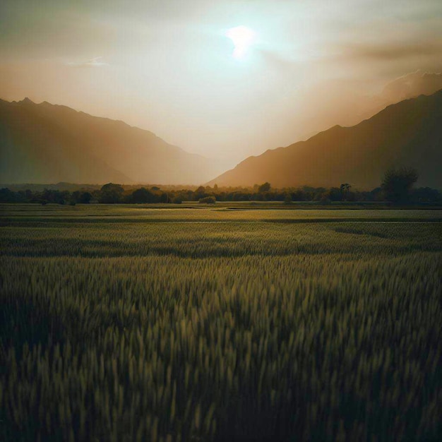 Um pôr do sol sobre um campo de trigo