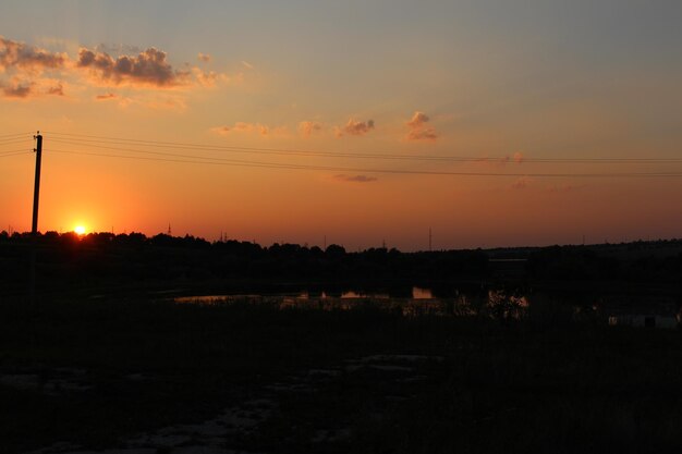 Um pôr do sol sobre um corpo de água