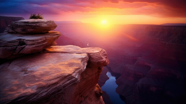 Foto um pôr-do-sol sobre um desfiladeiro