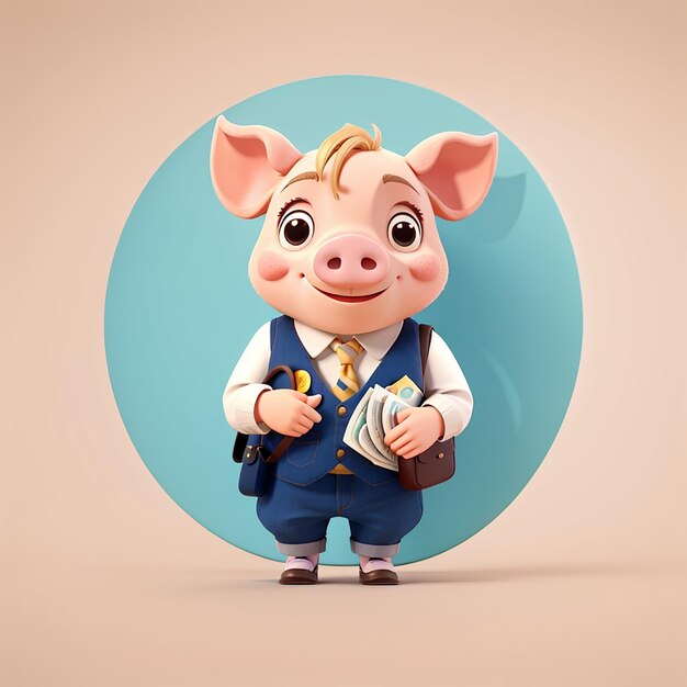 Um porco bonito segurando um saco de dinheiro, uma ilustração de ícone vetorial de desenho animado, um conceito de ícone de finanças animais isolado.