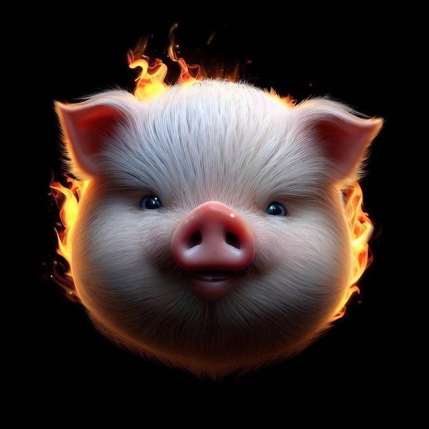 Um porco com fogo no rosto