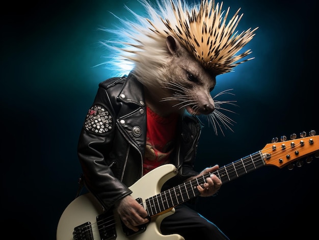 Um porco-espinho punk rocker