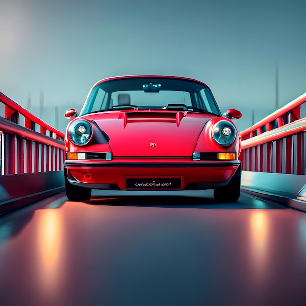 um Porsche 911 vermelho em uma ponte à noite