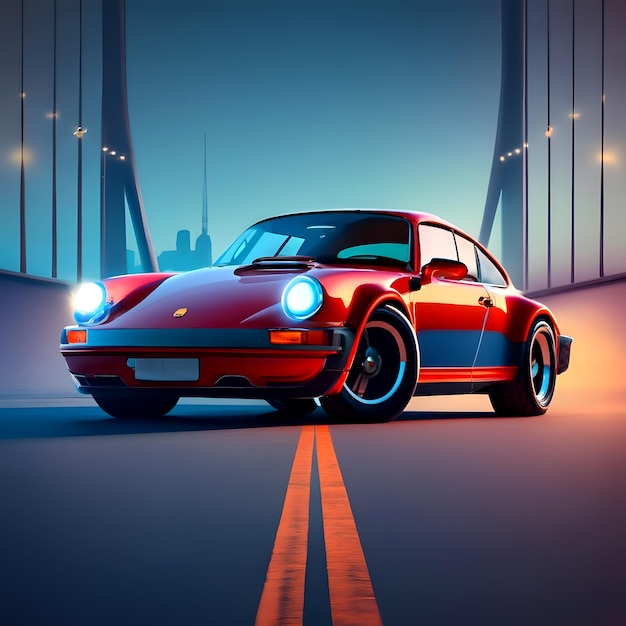 um Porsche 911 vermelho em uma ponte à noite