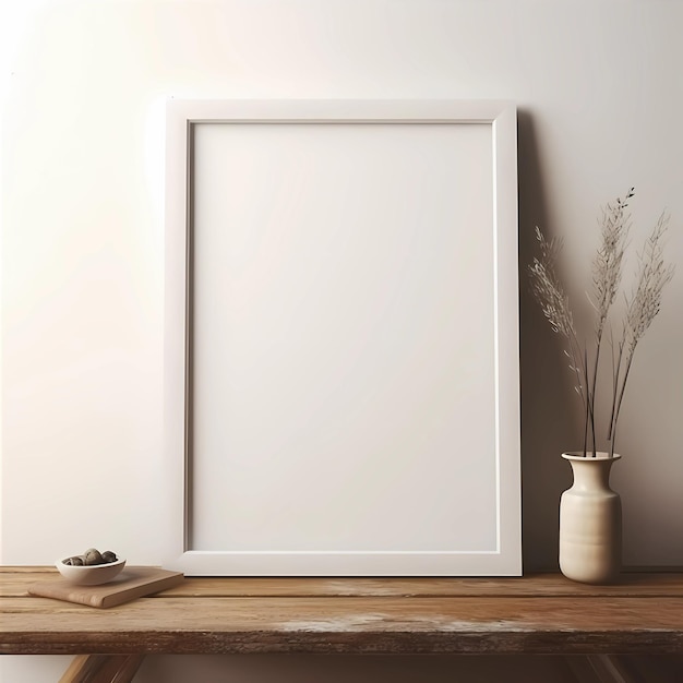 Um porta-retrato branco com uma planta