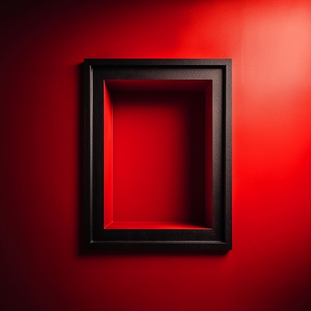 Um porta-retrato vermelho e preto em uma parede com a palavra arte nele.