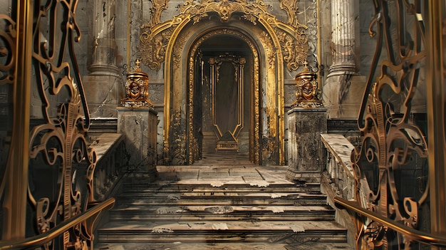 Foto um portão dourado que leva a um majestoso palácio adornado com desenhos e embelezamentos intrincados a grandeza e elegância do portão 39 convidam ao temor e à admiração