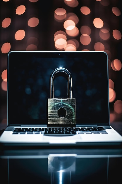 Foto um portátil com um cadeado que mostra o conceito de cibersegurança