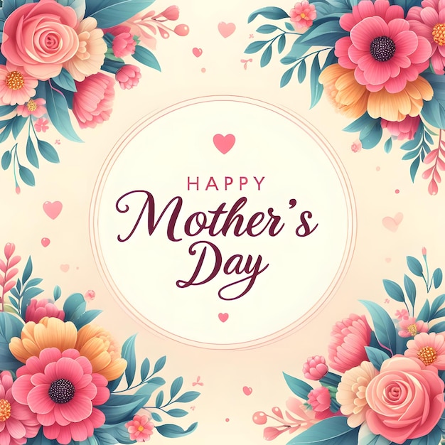 Um póster de feliz dia das mães com flores e corações