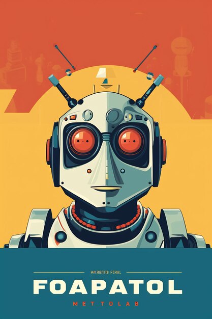 Foto um pôster de um robô chamado robô de olhos vermelhos.