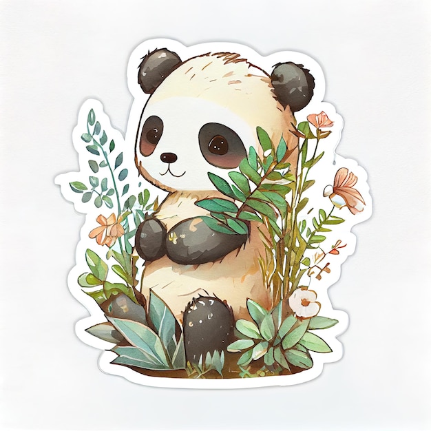 um pôster de um urso panda com flores e uma foto de um urso panda.