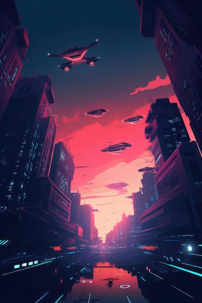 Um pôster de um videogame chamado a cidade do cyberpunk.