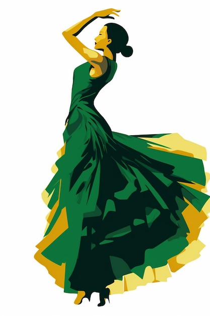 Foto um pôster de uma mulher dançando em verde e amarelo.