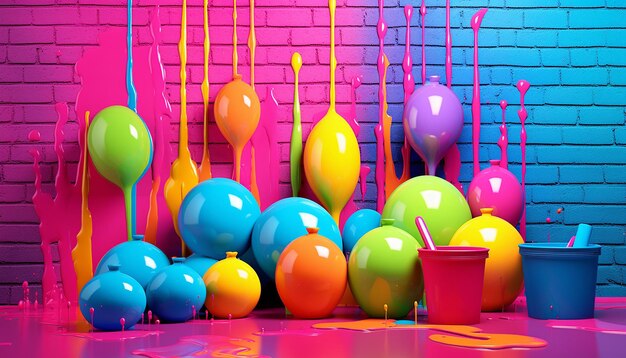 Foto um pôster minimalista 3d com representações abstratas de balões de água e pichkaris