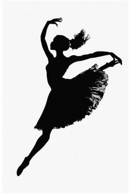 Um pôster preto e branco com a silhueta de uma bailarina.