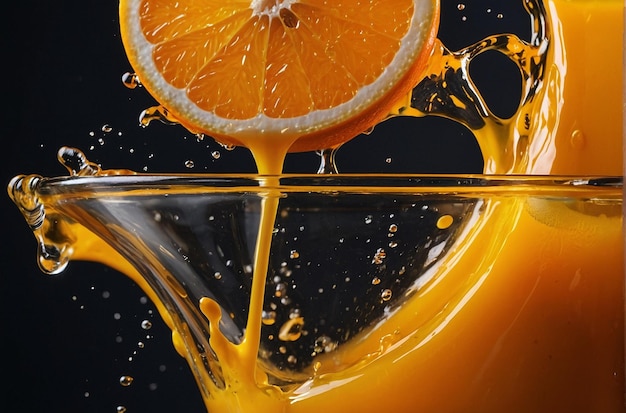 Um pouco de sumo de laranja num copo.