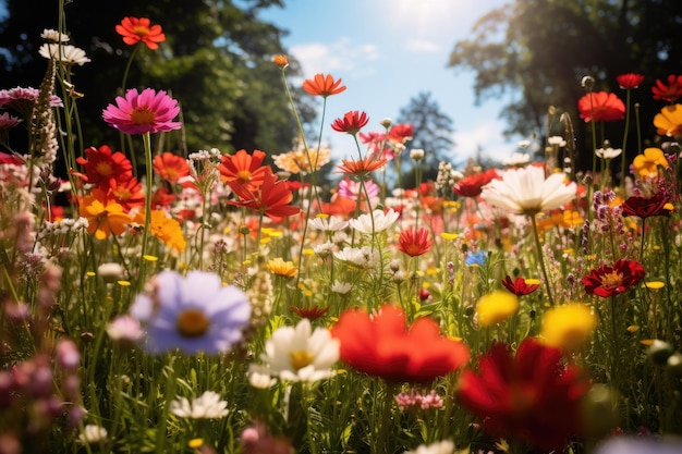 um prado ensolarado cheio de flores silvestres