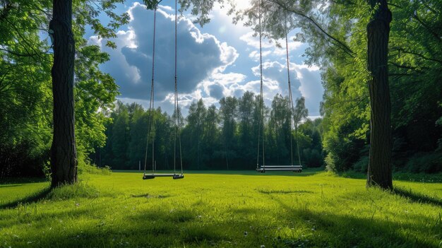 Foto um prado verde com balanços ai generativo