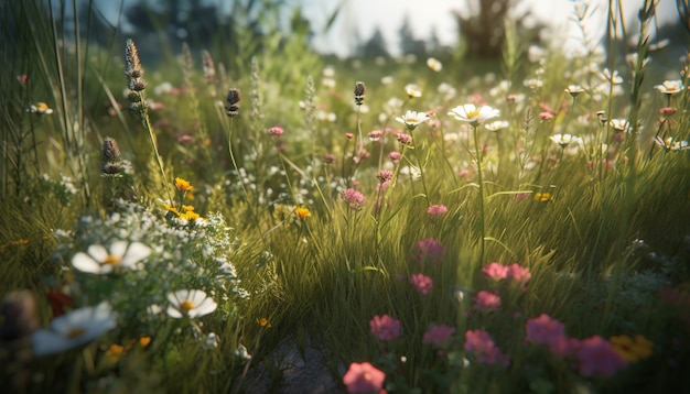 Um prado vibrante de flores silvestres no verão gerado por IA