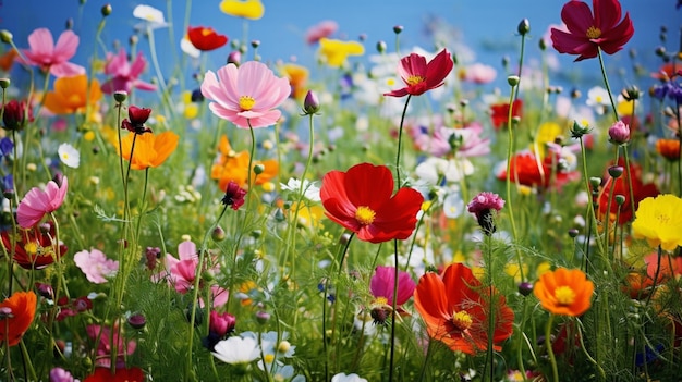 um prado vibrante de flores silvestres no verão uma terra rural colorida