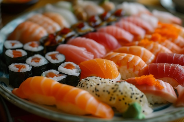 Um prato cheio de vários sushi