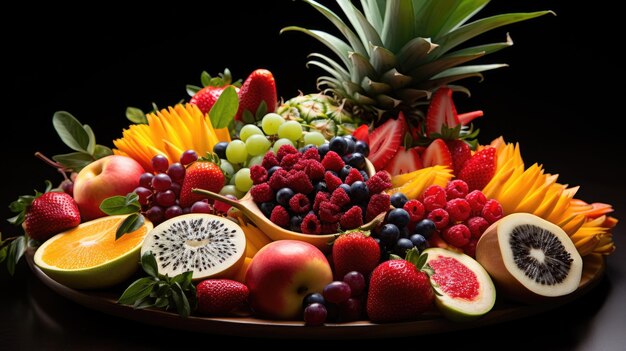 Foto um prato colorido de frutas tropicais com uma variedade de frutas ai generative