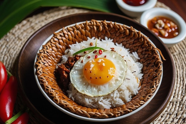 Um prato colorido e aromático de Nasi Lemak