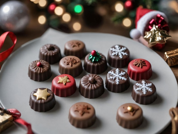 Um Prato Com Chocolates E Decorações De Natal