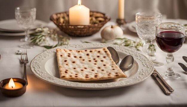 um prato com pão e uma vela ao lado de uma vela