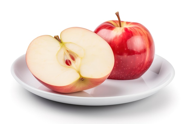 Um prato com uma maçã vermelha e meia