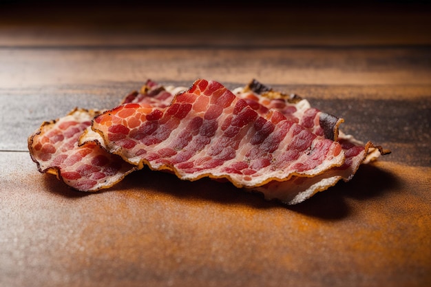 Um prato de bacon em uma mesa